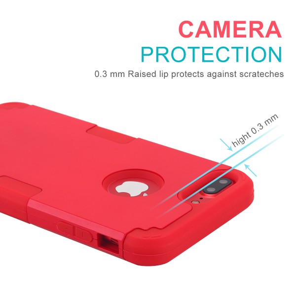 Petocase iPhone 8 Plus Case, Heavy Duty Slim Shockproof Drop Protection 3 in 1 Hybrid Hard PC Covers Soft Rubber Bumper Protective Case for iPhone 8 Plus / 7 Plus - Red