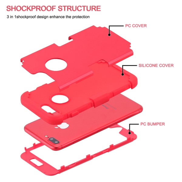 Petocase iPhone 8 Plus Case, Heavy Duty Slim Shockproof Drop Protection 3 in 1 Hybrid Hard PC Covers Soft Rubber Bumper Protective Case for iPhone 8 Plus / 7 Plus - Red